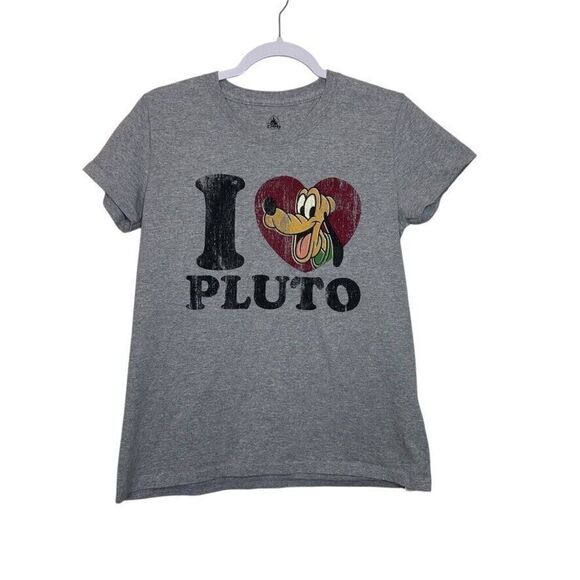 Disney I Love Pluto Short Sleeve Tee Shirt Woman's M Gray Cotton Casual Mickey - Picture 1 of 5
